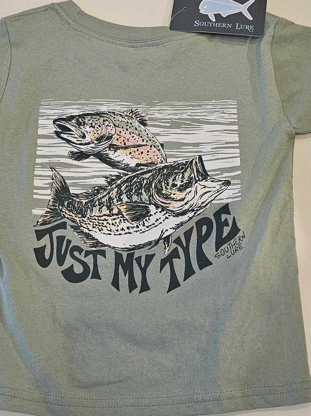 Southern Lure "Just My Type" Fish Tee - Sage Green
